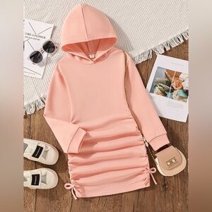 Pink Hooded Dress with Drawstring Detail